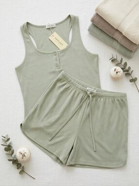 EKOUAER Women's Sage Green Sleepwear Set Small